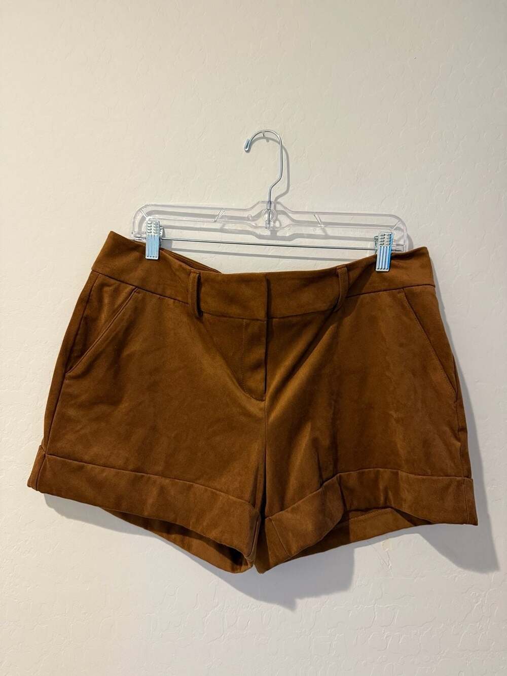 7th Avenue New York & Company Brown Suede Faux Suede Cuffed Shorts Size 12